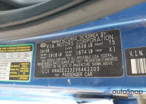 2009 Kia Rio Lx from USA, damaged, VIN KNADE223296462203